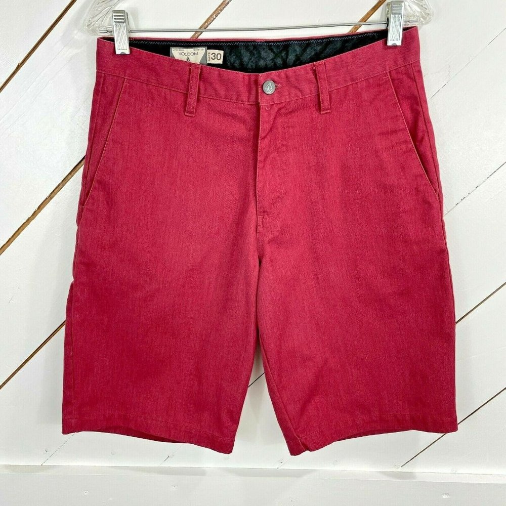 Volcom Mens Burgundy Slash Pocket Shorts Sz 30